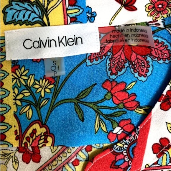 Calvin Klein Button Front Shirt Sz S Mixed Print Floral Patchwork Colorful #11H - Picture 6 of 8